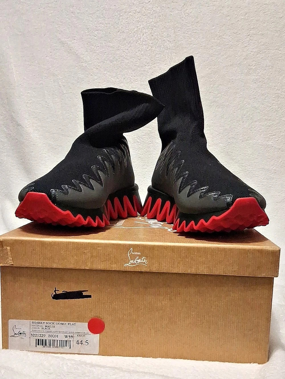 Christian Louboutin Spike Sock Black & Red EU 44.5 Like New